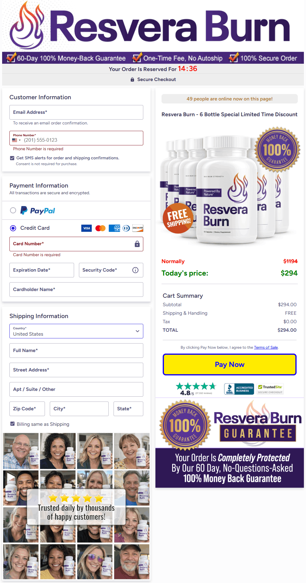 ResveraBurn Order Page